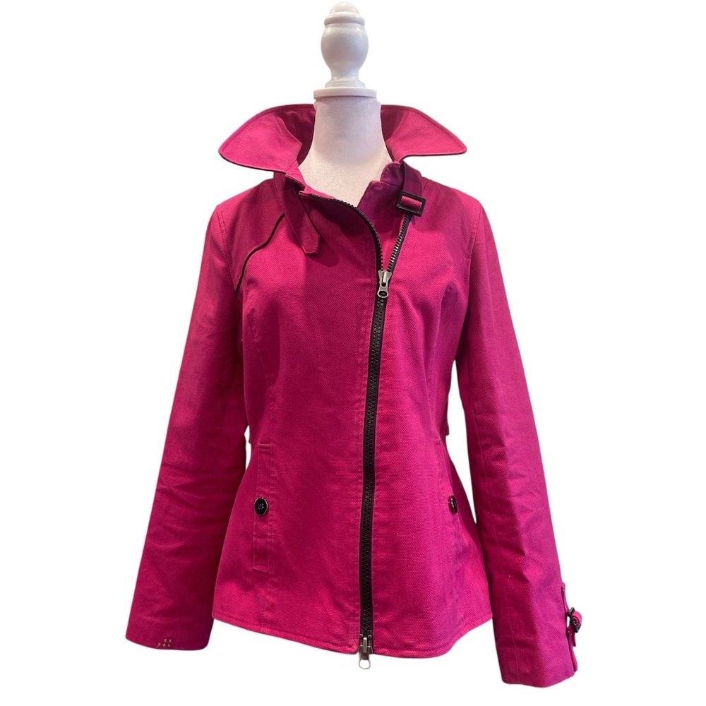 Soia & Kyo Fuchsia Pink Cotton Twill Moto Jacket Tailored Fit US M